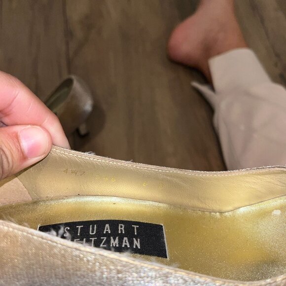 Stuart Weitzman Womans Size 6 Gold Satin Square Toe Pumps High Heel Shoes - Picture 8 of 9